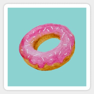 Watercolor donut - pink on blue background Magnet